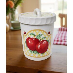 Vintage 1980's Himark French Country Apple Pattern Ceramic Cookie Jar 6.25"Diame